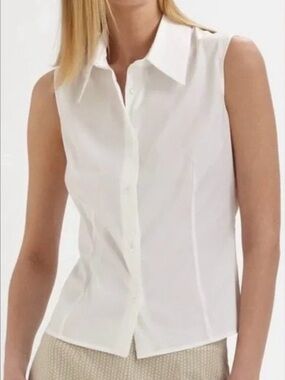 Piazza Sempione Nathalie Sleeveless Button-Down Blouse White Sz 40 IT / US XS/S